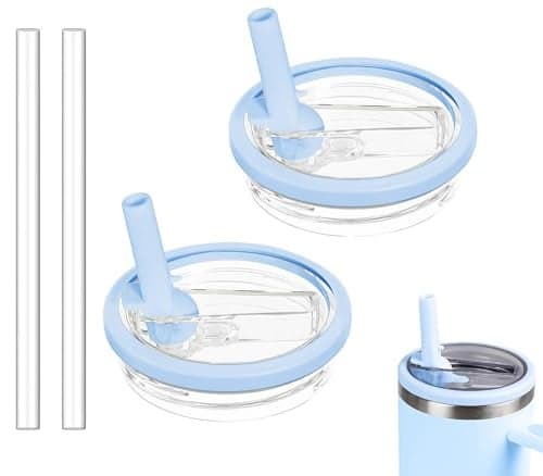 2 Pack 30 oz Tumbler Flip Straw Lid Replacement Compatible for Stanley Quencher, Leak Proof Lid Replacement for 30 OZ Stanley H2.0 FlowState Tumbler,Spill Proof Splash Reusable (Sky Blue)