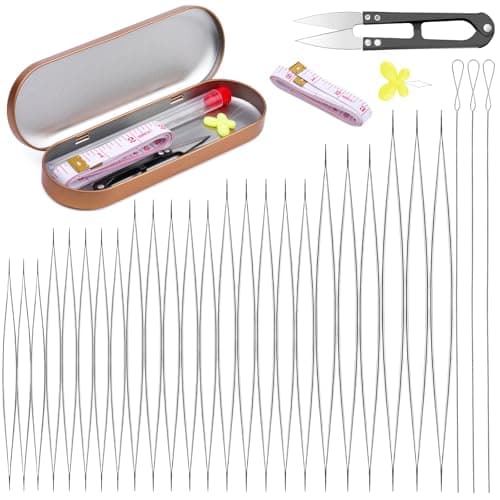 GarfxG 32 PCS Beading Needles Set Collapsible Big Eye Twisted Wire Seed Beading Needles and Beading Tools with Storage Box for Jewelry Making Bead Sequin Embroidery Crafting DIY