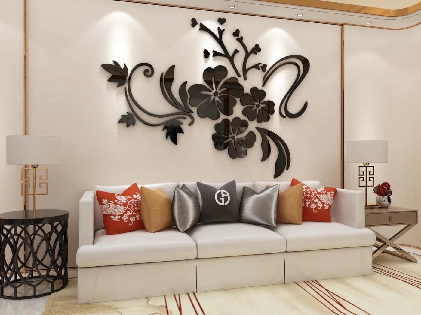 Wall Stickers 3D Flower Pattern Family Wall Decals Living Room Wall Decor Sticker for Walls Decor Living Room Home Decorations Room Decor for Office Sofa Bedroom Decals Black S90cm 120cm