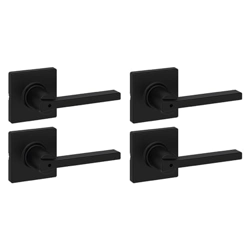Kwikset Casey Interior Privacy Door Handle with Lock 4 Pack, Door Lever for Bathroom and Bedroom, Matte Black Reversible Keyless Turn Lock, with Microban Protection