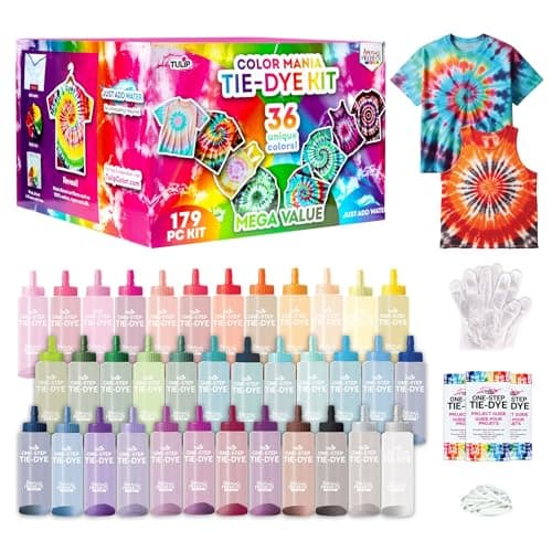 Tulip OneStep TieDye Color Mania 36 Vibrant Colors AllinOne Tie Dye Kit for Large Groups Permanent Fabric Dye PreFilled Bottles Gloves Instructions
