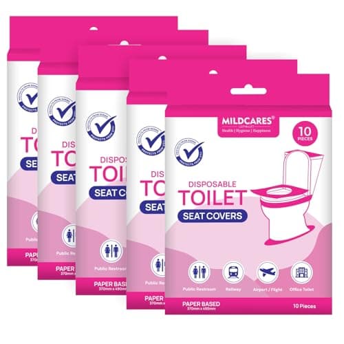 MildCares Disposable Toilet Seat Covers (Pack of 5, 50 Sheets)|Say No Direct Contact With Unhygienic Seats | Protects Against Germs For Public Toilets & Travel Essentials | Flushable & Nature Friendly