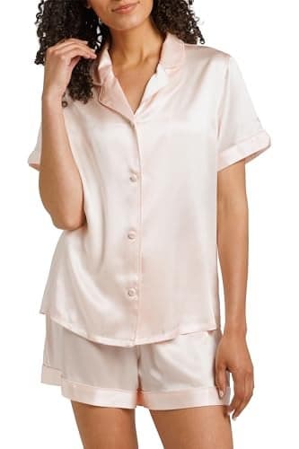 Fishers Finery Women's 100% Mulberry Silk Pajama Set; Button Front (Pink, S)