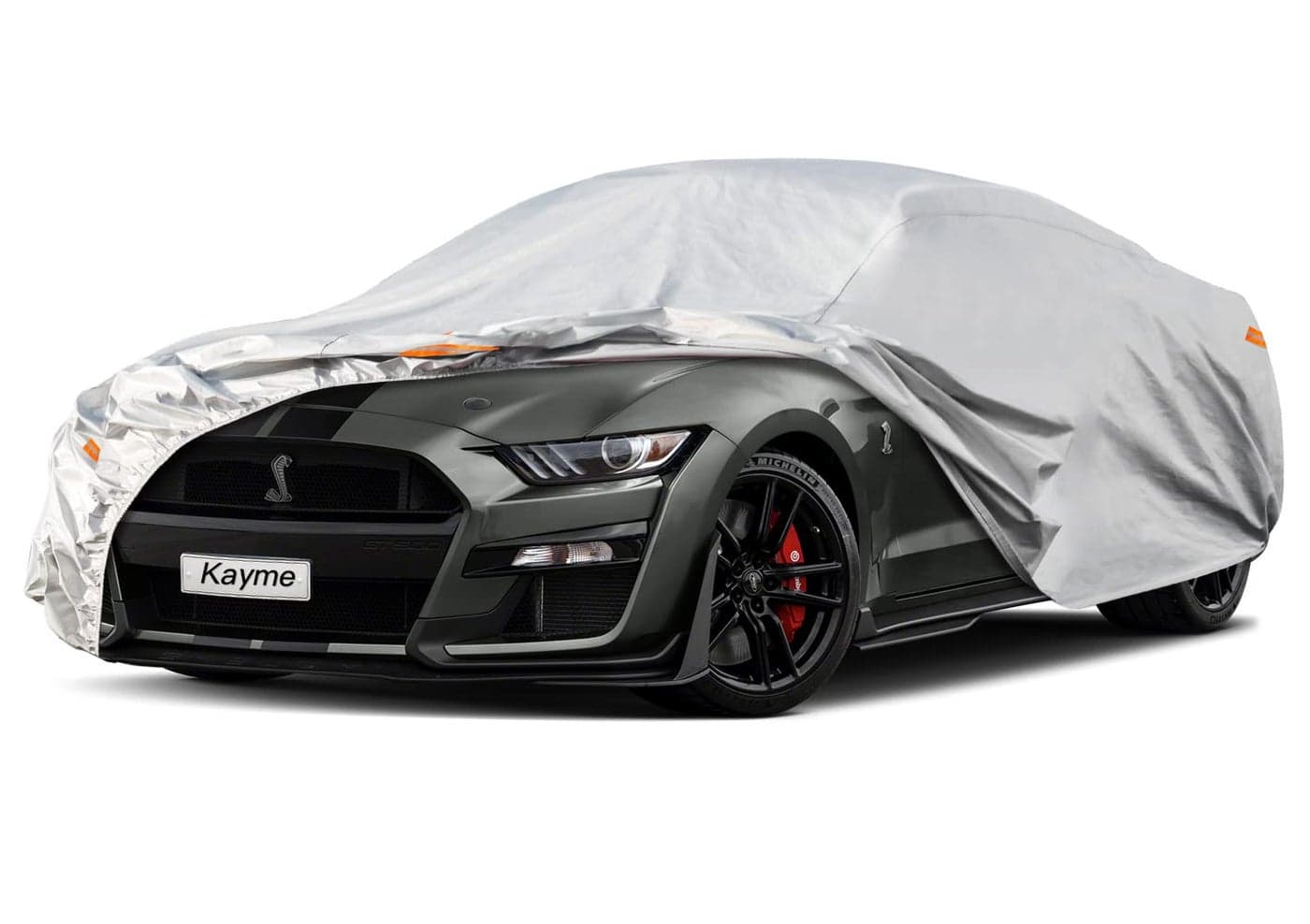 Kayme 6 Layers Car Cover Custom fit for Ford MustangShelby 19642025 Waterproof All Weather for Automobiles Outdoor Full Cover Rain Sun UV ProtectionSilver
