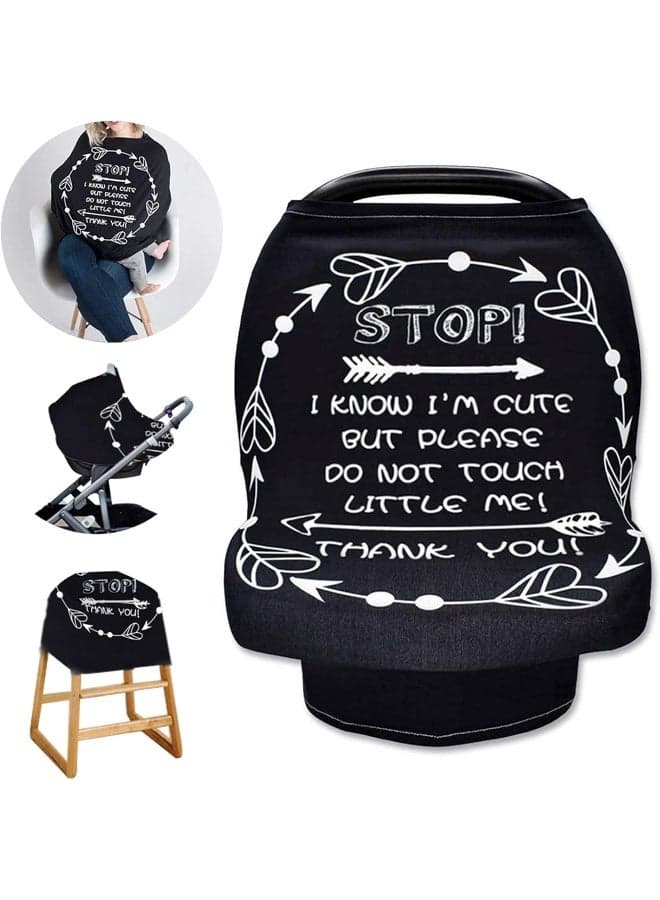 Car Seat Covers for Babies, No Touching Sign Car seat Canopy, Infant Stroller Covers for Newborn Girl Boy, Multiuse Nursing Covers for Breastfeeding, Ultra-Soft Breathable, High Chair Cover, Black