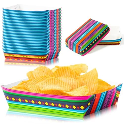 AsodSway Mexican Taco Nights Food Trays 50Pcs Mexican Nacho Popcorn Unassembled Trays Snack Candy Holder Disposable Paper Plates Birthday Carnival Party Food Containers Concession Stand Party Supplies