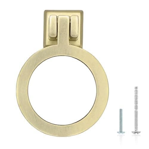 Pidynx 6 Pack Gold Drawer Knobs 252 Brushed Gold Cabinet Knobs Zinc Alloy Single Hole Ring Pulls for Dresser 64mm Kitchen Handles for Cupboard Bathroom Wardrobe Hardware