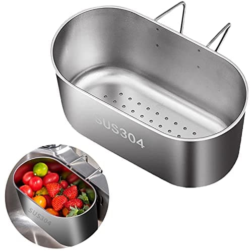 Stainless Steel Sink Drain Strainer Basket, Multifunction Hanging Sink Strainer Colander Drain Basket, Kitchen Sink Food Waste Filter and Vegetables Fruits Clean