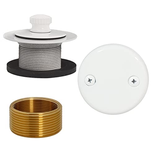 Westbrass D94K-50 Twist & Close Bathtub Drain Stopper with 2-Hole Faceplate and Adapter Bushing, Powder Coat White