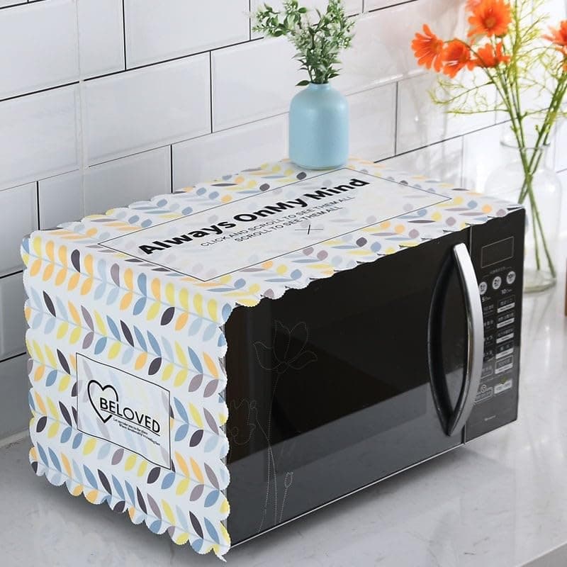 DARSHANAM WORLD Microwave Oven Cover, Waterproof Modern Design Kitchen Oven Cover Attractive Decorative Dust Proof Appliance Oven Top Cover (100 x 35 cm) (Yellow Leaf Design)