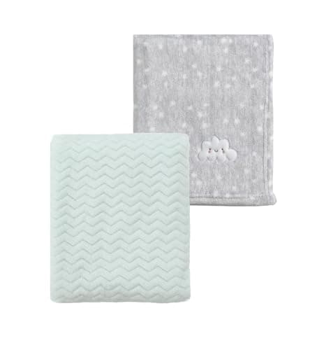 CREVENT 2Pcs 30''X40'' Cute Cozy Fluffy Warm Baby Blankets for Infants Toddlers' Bedding Crib Cot Stroller - Grey Cloud + Avocado Green