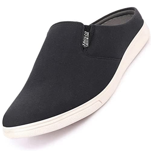 FAUSTO FST KI-8825 BLACK-42 Men's Black Casual Back Open Canvas Stylish Slip On Shoes (8 UK)