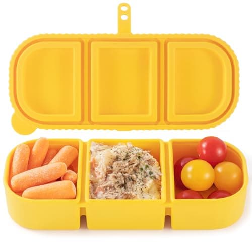 LOROTOCO Silicone Snack Containers for Kids, 3-Compartment Reusable Small Snackle Box with Airtight Lids for Lunchable, Sauce, School, Travel, Work(1Pack-14oz)