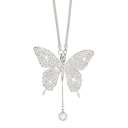 Bling Butterfly Diamond Car Accessories - Crystal Rear View Mirror Charms for Women, Valentine's Day Gifts - Silver