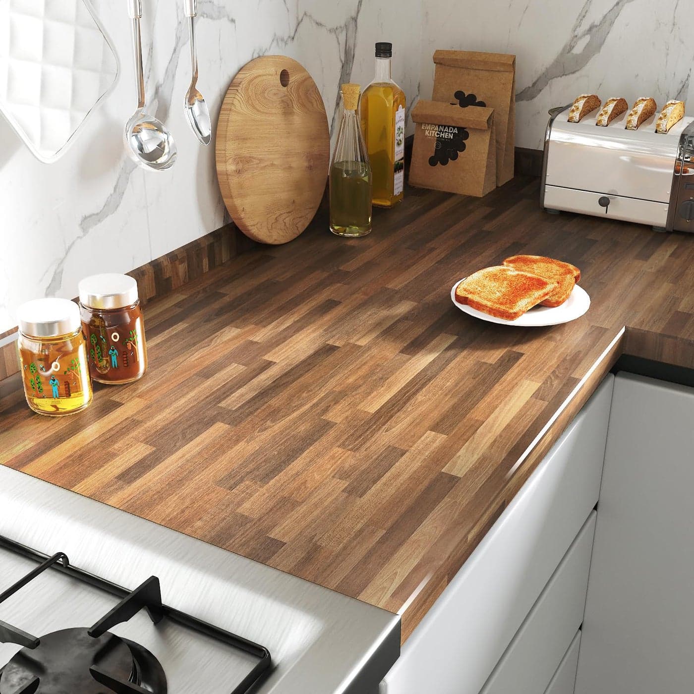 FunStick Thick Butcher Block Contact Paper for Countertops Waterproof Self Adhesive Brown Wood Wallpaper Peel and Stick Wood Grain Contact Paper Removable Wood Wallpaper for Table Cabinets 12x200