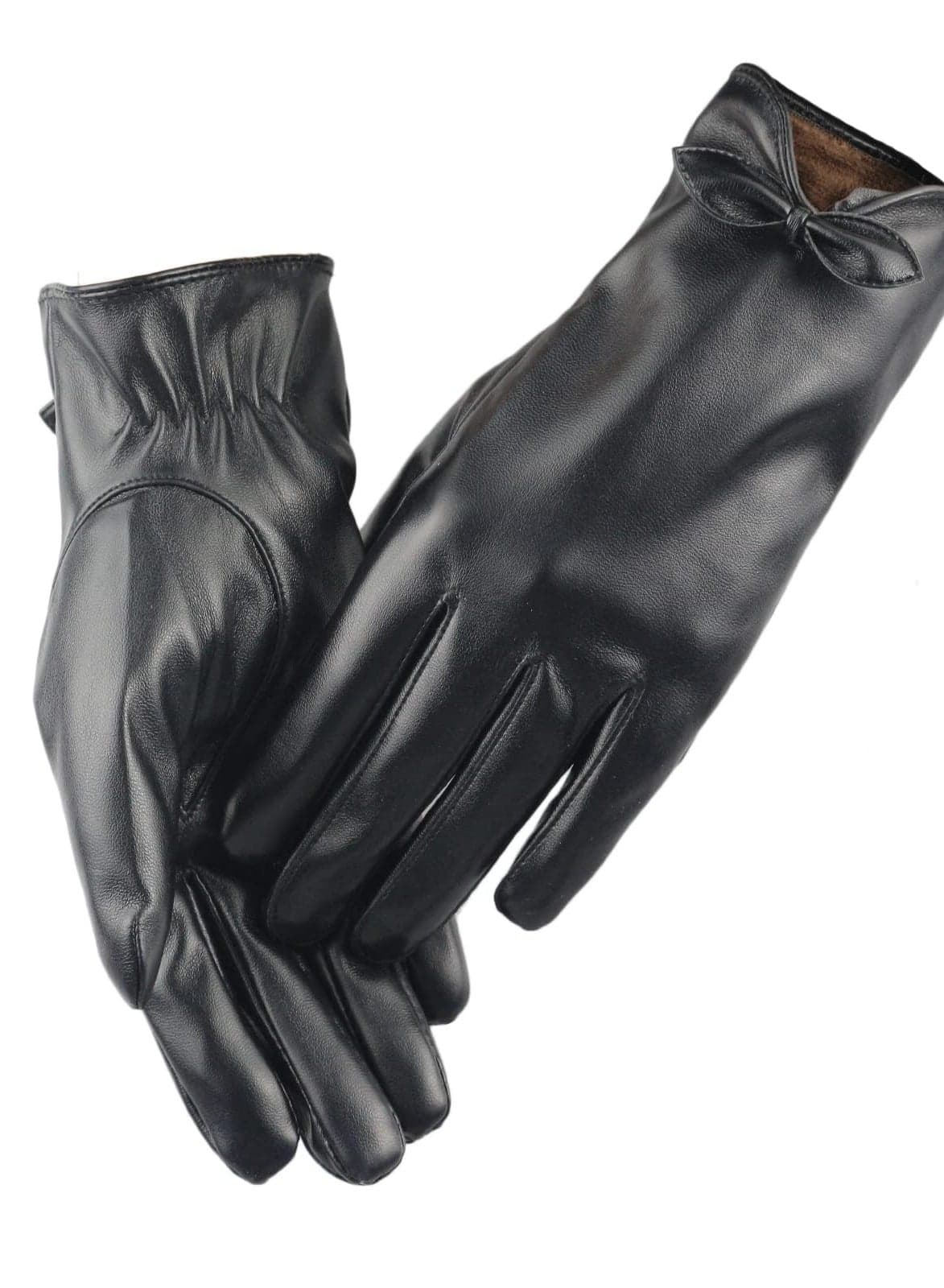 Leather Gloves for Women, Women PU Leather Touchscreen Gloves Touch Screen Texting Winter Warm Cycling Driving Bowknot Gloves