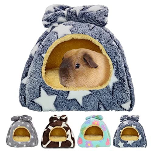 GINIDEAR Guinea Pig Bed, Guinea Pig Warm Hideout House Accessories Cozy Bed for Small Animals Hamsters Chinchillas Dwarf Bunnies Hedgehogs. M, Grey Stars.