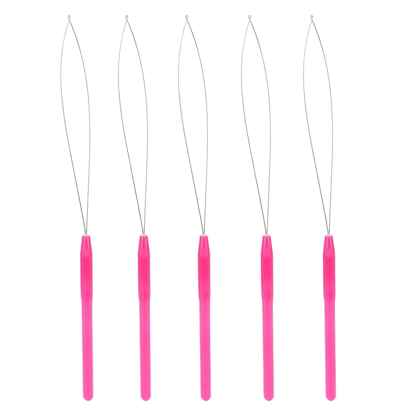 Hair Extensions Loop Needle Threader Wire Pulling Hook Tool Plastic Handle Pulling Loop Needle Micro Beads Threader for Hair Extensionr for Hair ExtensionPink