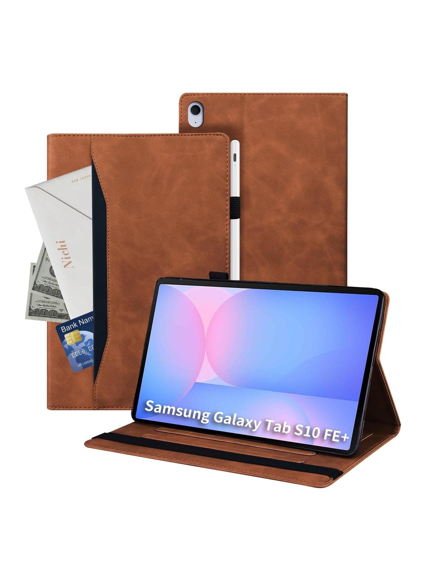 Case compatible with Galaxy Tab S10 FE Plus 13.1-inch 2025 model (SM-X620/X626), Galaxy Tab S10 FE+ Wallet Case, Smart Folio Slim Case with Stylus Holder