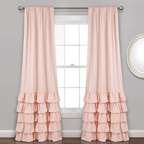 Lush Decor Allison Ruffle Curtains Window Panel Set for Living, Dining Room, Bedroom (Pair), 84 in L, Pink/Blush