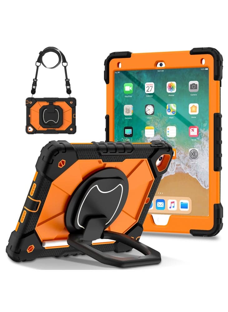 C3 for iPad Pro 9.7 inch (2016)/iPad 9.7-inch (2017)/(2018) Tablet Case Cover Handle Kickstand - Black+Orange
