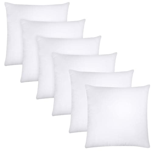 AJISH Set of 6, 20 x 20 Inch Micorfiber Filled Cushion Filler - Soft & Fluffy - Hotel Quality Premium Cushions - Decorative Cushion for Sofa, Bed, Throw Pillow Insert, Office - Home Decor (White)
