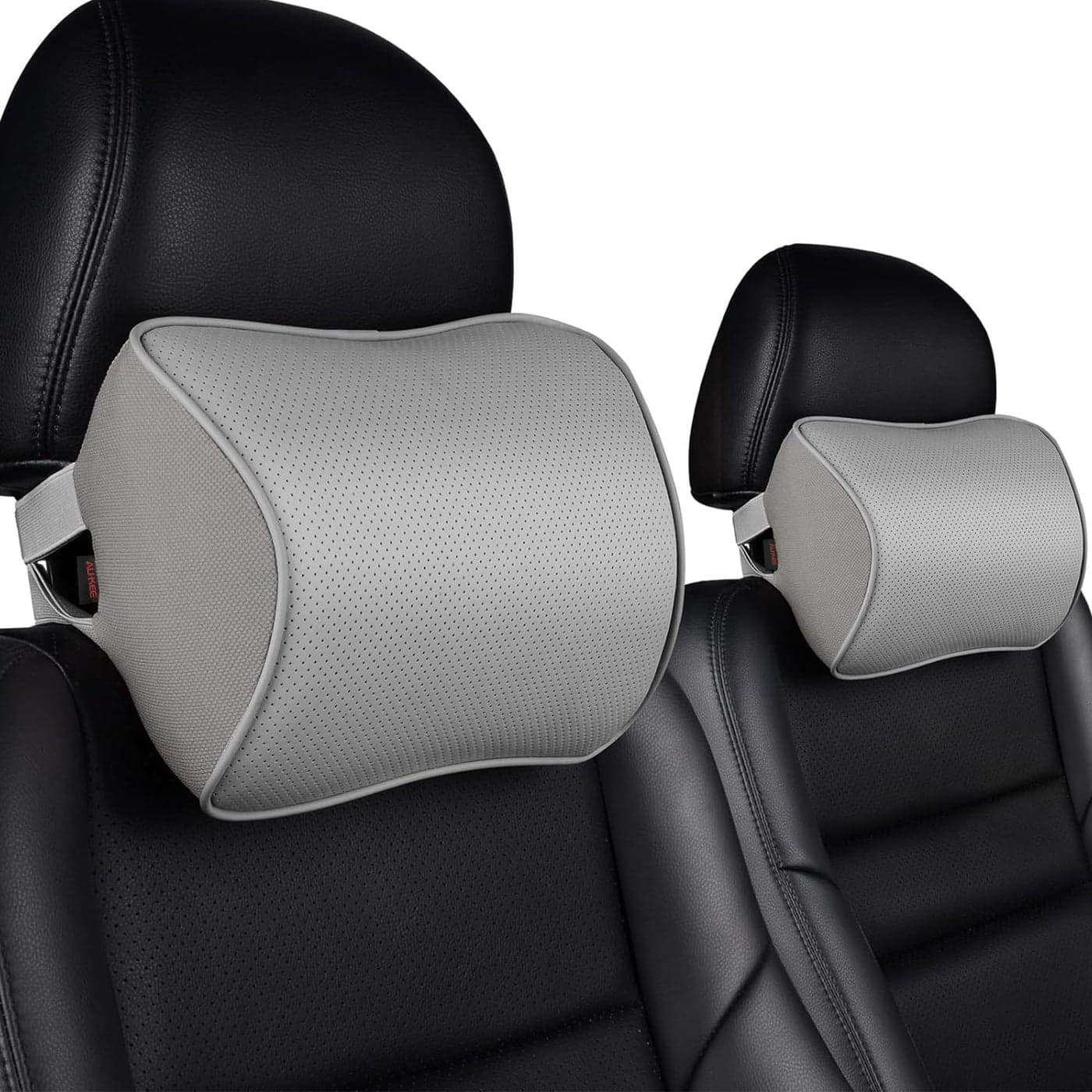 Aukee Memory Foam Car Neck Pillow Soft Leather Car Headrest for Driving Home Office Gray Pack of 2