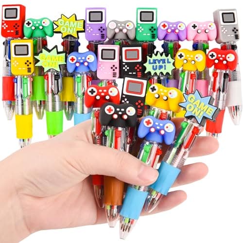LiYiQ 25 Pcs Video Game Multicolor Pen in One Cartoon Cute Fun 4in1 Cute Pens Bulk Kawaii Game Handle Level Up Games Console Shape Cool Ballpoint Pens for Fun Gifts