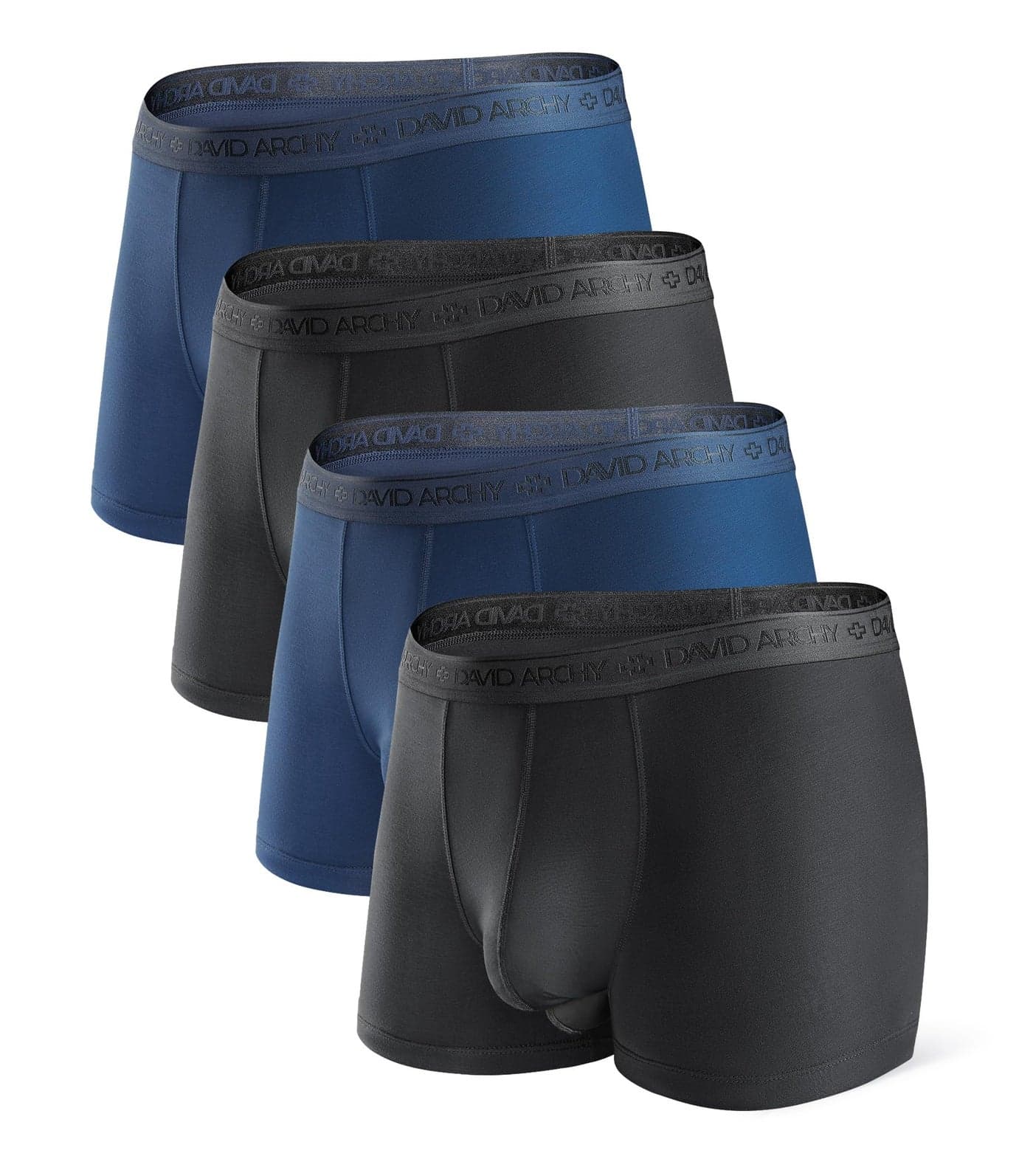 DAVID ARCHY Men's Underwear Ultra Soft Modal Dual Pouch Trunks Support Ball Pouch Bulge Enhancing Boxer Briefs for Men 4 Pack(XL, Black/Navy Blue)