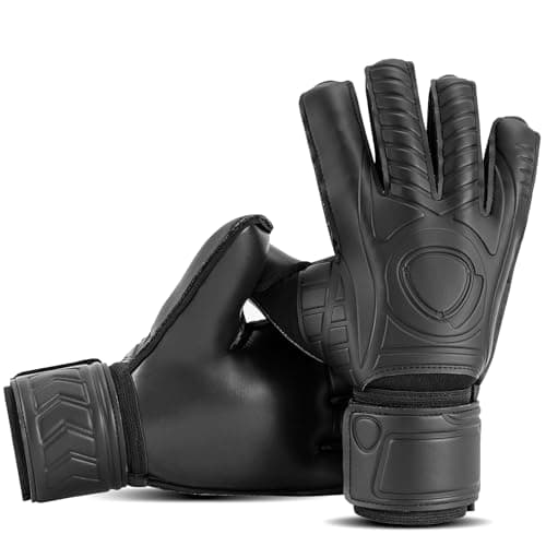 Aegicormy Soccer Goalkeeper Gloves with Finger Protection to Prevent Injuries, Strong Grip for Tough Tackles, Suitable for Children and Teenagers as Well as Adult Soccer Gloves (C-Black, 7)