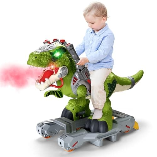 Dinosaur Ride On Toy Cars for Kids Toddler Electric Ride On Toys with Music Light Smoke Preschool Kids Scooter FoottoFloor Walker Indoor OutdoorBirthday Easter Gifts for Boys Age 3 4 5