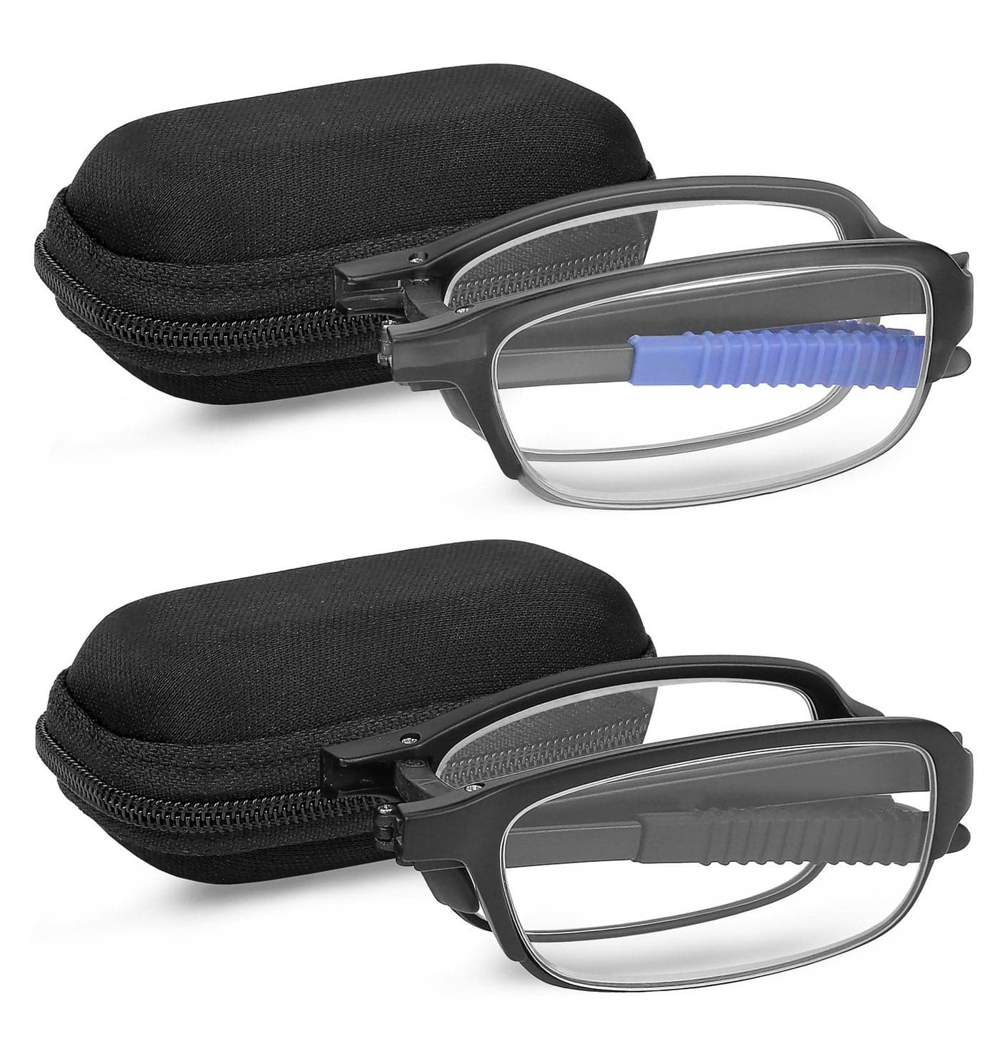 Success Eyewear Reading Glasses 2 Pair Fashion Folding Readers with Cases Unisex Glasses for Reading for Men and Women Set of Matte Grey With Blue Matte Black 15