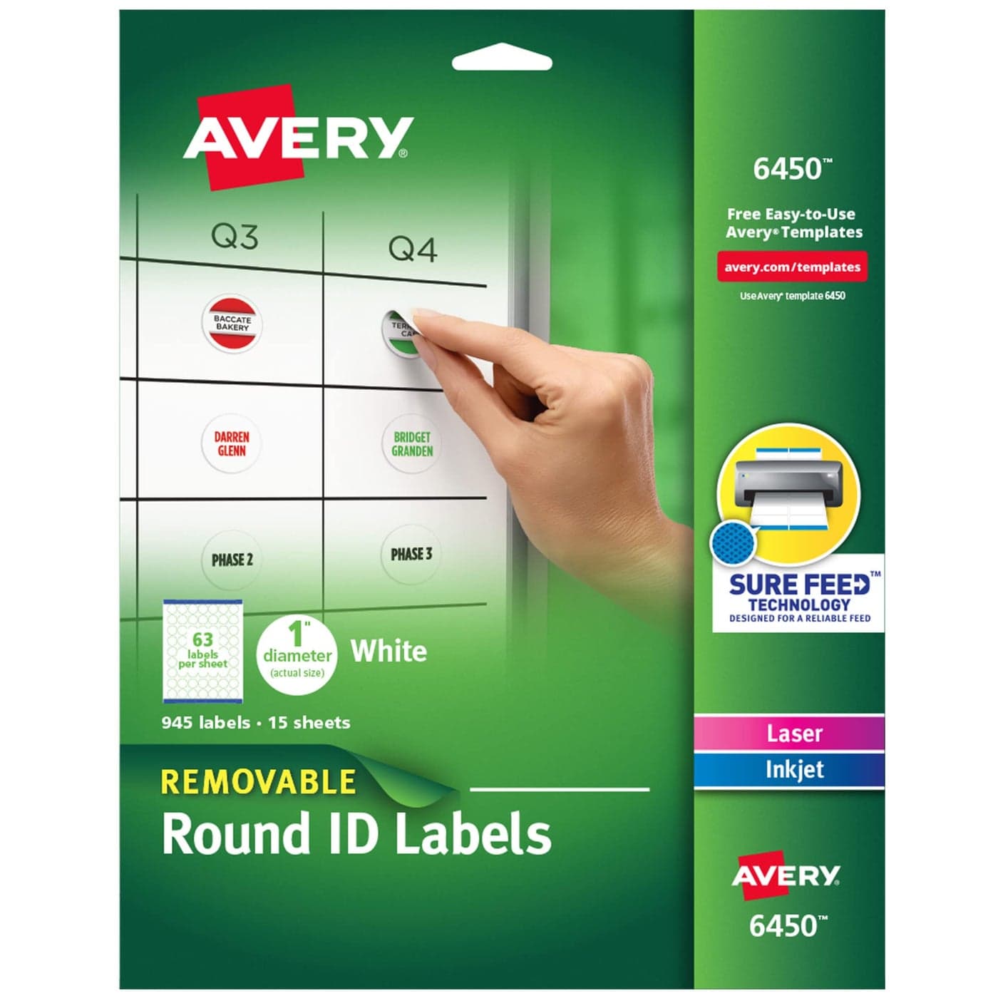 Avery Multiuse Removable Round Labels with Sure Feed Technology 1 5 Packs 6450