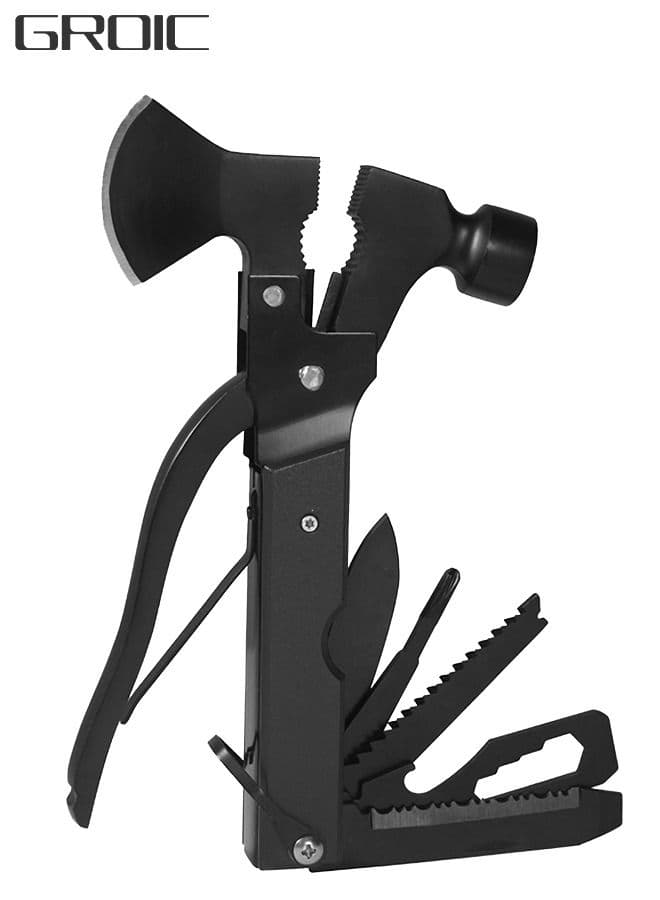Multifunctional Camping Hammer & Axe Tool, 16-in-1 – With Mini Knife, Saw & Pliers