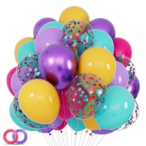 68Pcs Pink Purple Blue Balloon 12 Inch Confetti Balloons Yellow Teal Balloon for Kids Birthday Baby Shower Magic Theme Decoration Engagement Party Supplies