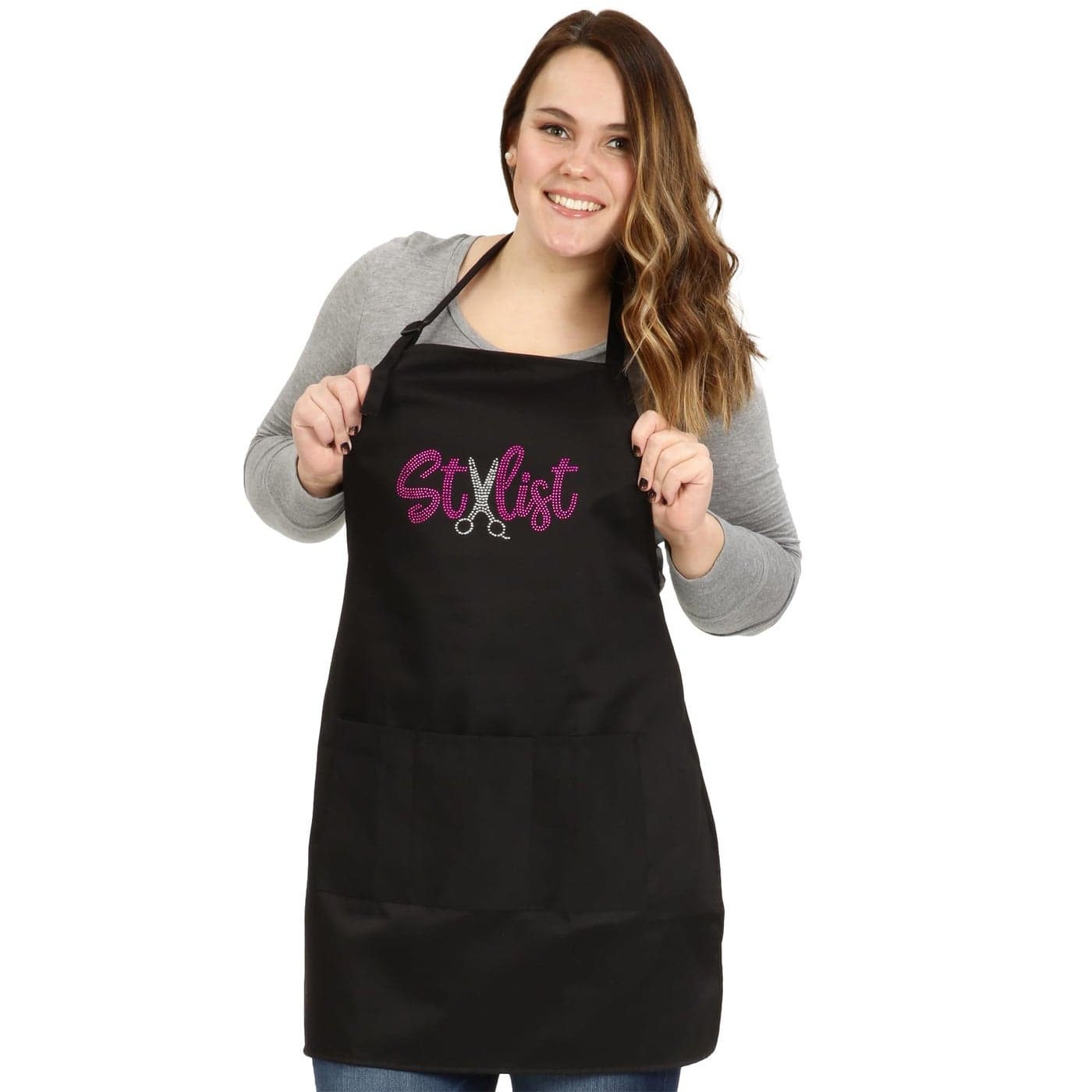 Plum Hill Rhinestone Hair Stylist Apron for Women Salon Apron for Hairstylist Hairdresser Cosmetology Supplies Hair Cutting Smock Pink
