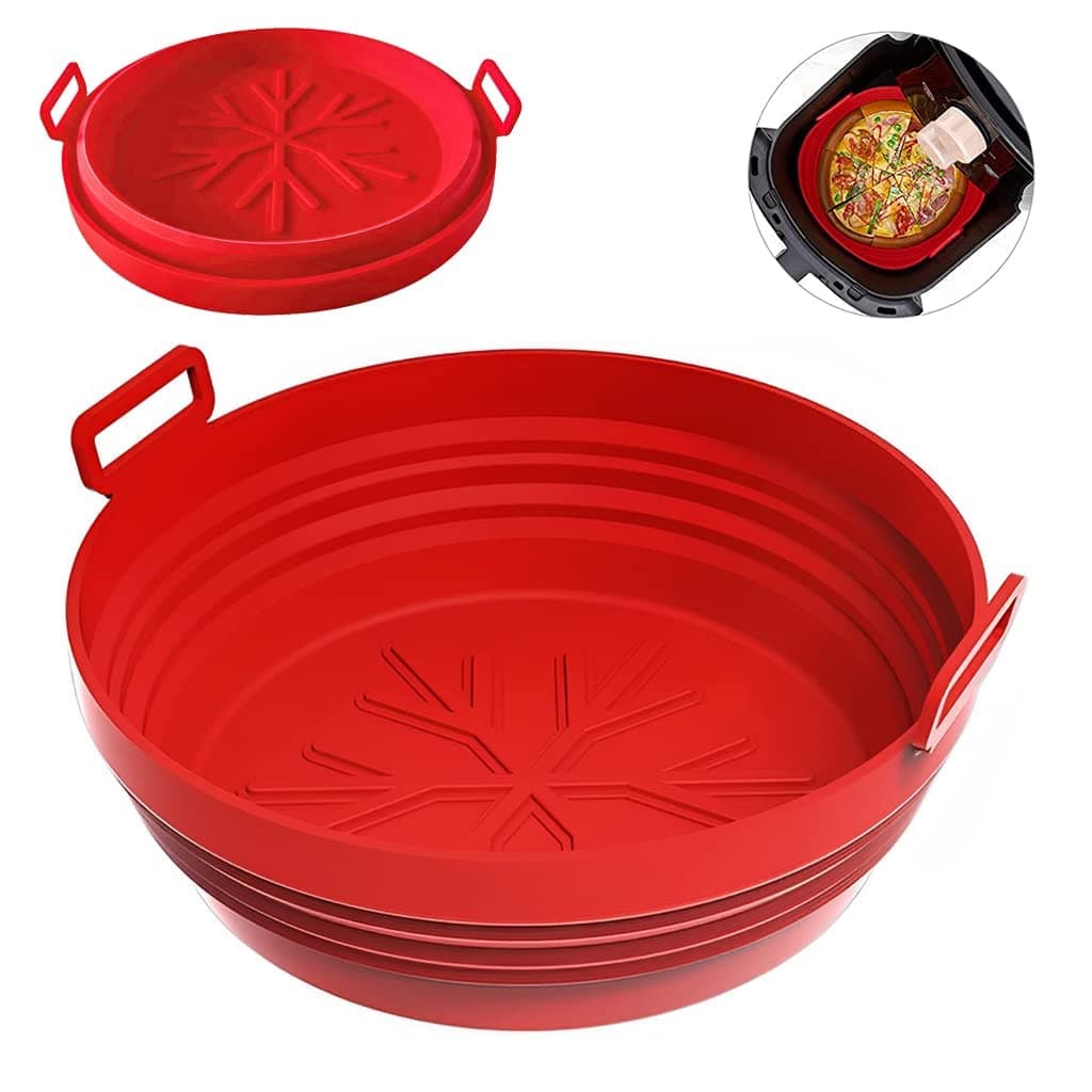 LAKSHMINARAYAN SALES Air Fryer Silicone Baking Tray 1 Pcs Foldable Air Fryer Liner for 47QT Reusable Air Fryer Silicone Pot with Antiscalding Handles Food Safe Air Fryers Oven Accessories