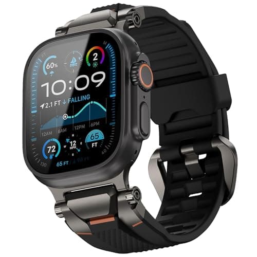 ULTIMAL Rugged Band for Apple Watch Ultra 321 49mm Series 1110987654 SE 46mm45mm44mm Waterproof Soft TPU Strap with Stainless Steel Buckle Connectors SweatResistant Easy to Clean Fits 155225mm Wrist BlackGray