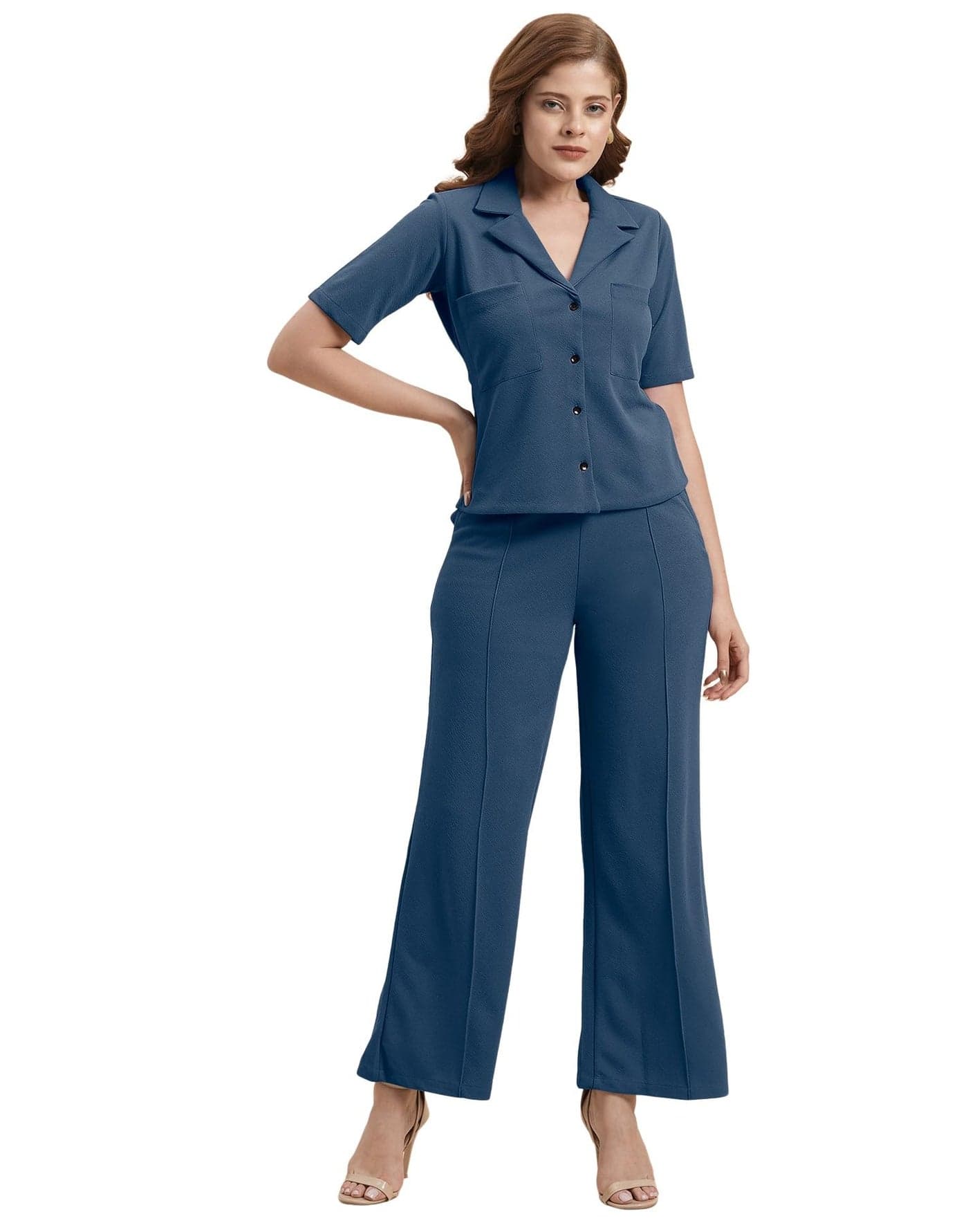 Selvia Women's Tops and Trouser Co ord Set, Lycra Dress for Woman Stylish (717CTK11728N-S_Steel Blue)