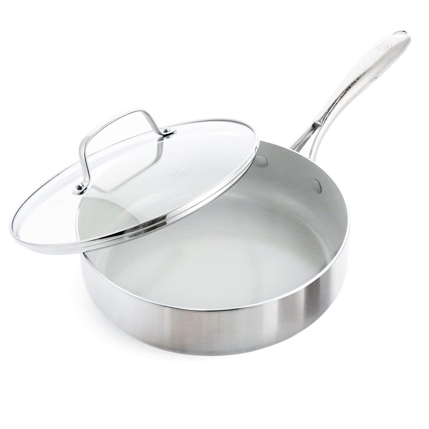 GreenLife TriPly Stainless Steel Healthy Ceramic Nonstick 375QT Saute Pan Jumbo Cooker with Lid PFASFree Multi Clad Induction Dishwasher Safe Oven Safe Silver