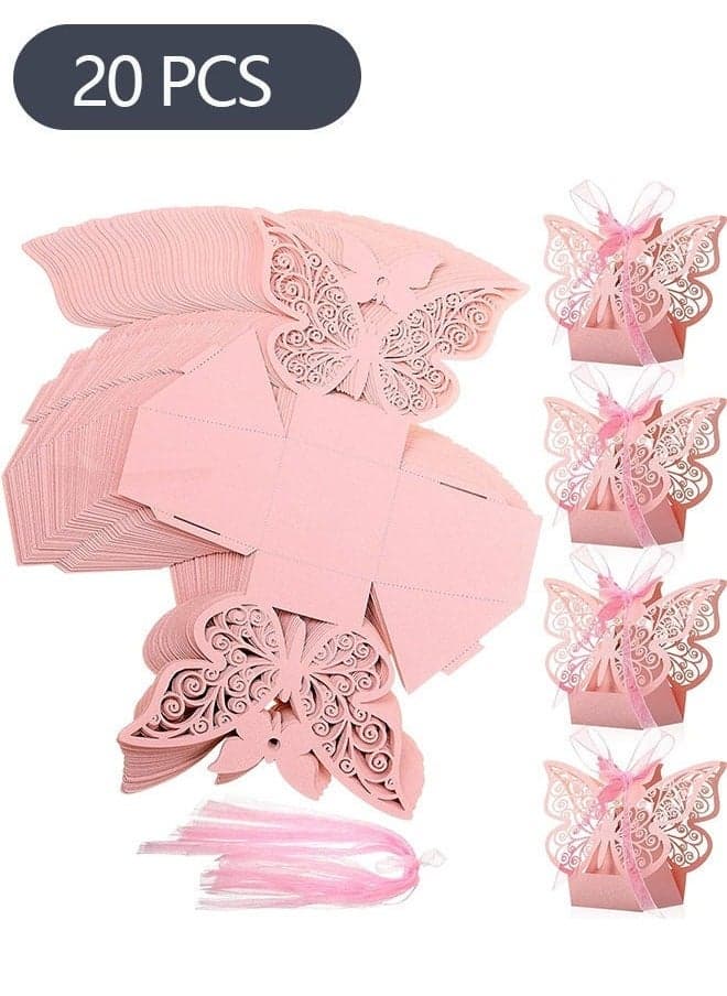 20-Piece erfly Candy Boxes with Ribbons, Cookie Present Boxes Chocolate Box for Wedding Girl Bridal Birthday Party Decoration Supplies (Pink)