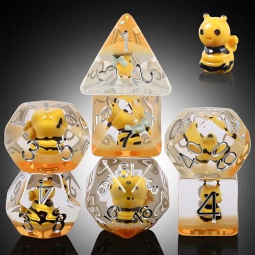 Bee DD DiceDNDND 7PCS Resin DND Dice Set with Velvet Bag for Dungeons and Dragons Role Playing Games and Tabletop GamesBee