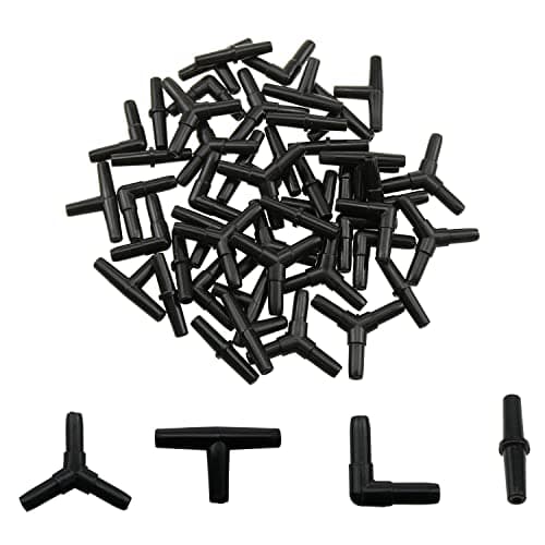 ZZHXSM Aquarium Air Valve Connector 48PCS 4Type Black Plastic Air Valve Connectors Splitters for Fish Tank 3/16 Air Line Air Pump, Airline Tubing Connector