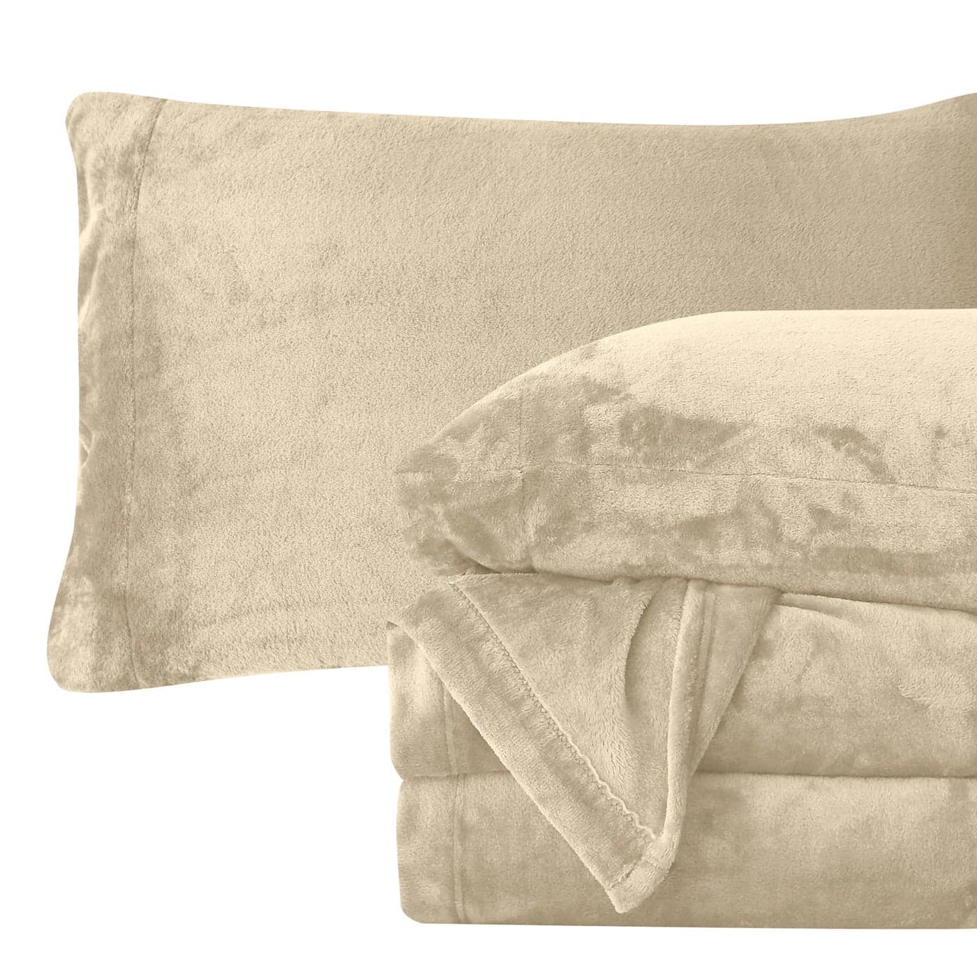 Elegant Comfort Luxuriously Soft 4Piece Velvet Plush Flannel Sheet Set Premium Quality Cozy Warm AntiStatic Non Pilling Fuzzy Velvet Flannel Fleece Deep Pocket Sheet Set King Cream