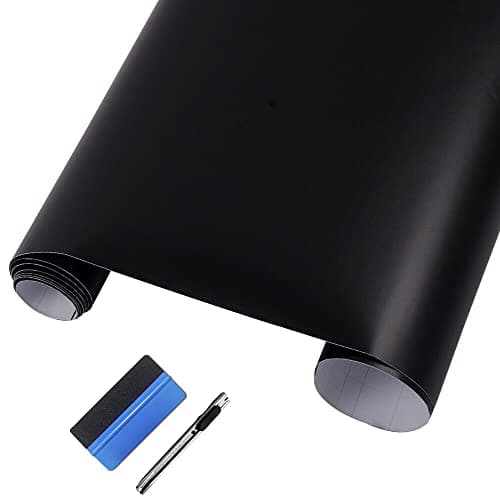 LZLRUN Matte Black Vinyl Wrap Self Adhesive Air Release Bubble Outdoor Rated for Automotive Use 15ft x 5ft Knife Hand Tool