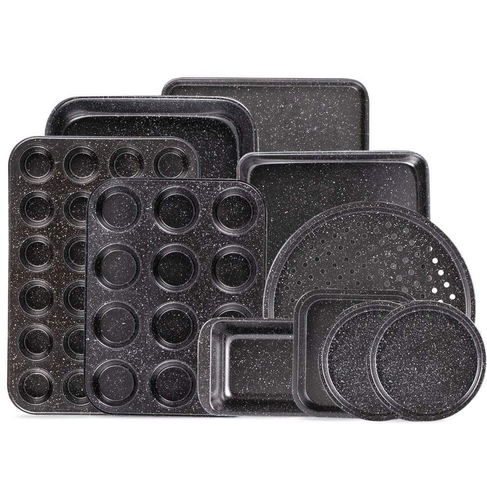 Fit Choice 10Piece Nonstick Baking Set With Baking Pan Cookie Sheet Set Cake Muffin Pan and Pizza Pan 10Piece Set Bakeware Sets Ceramic Coated Black