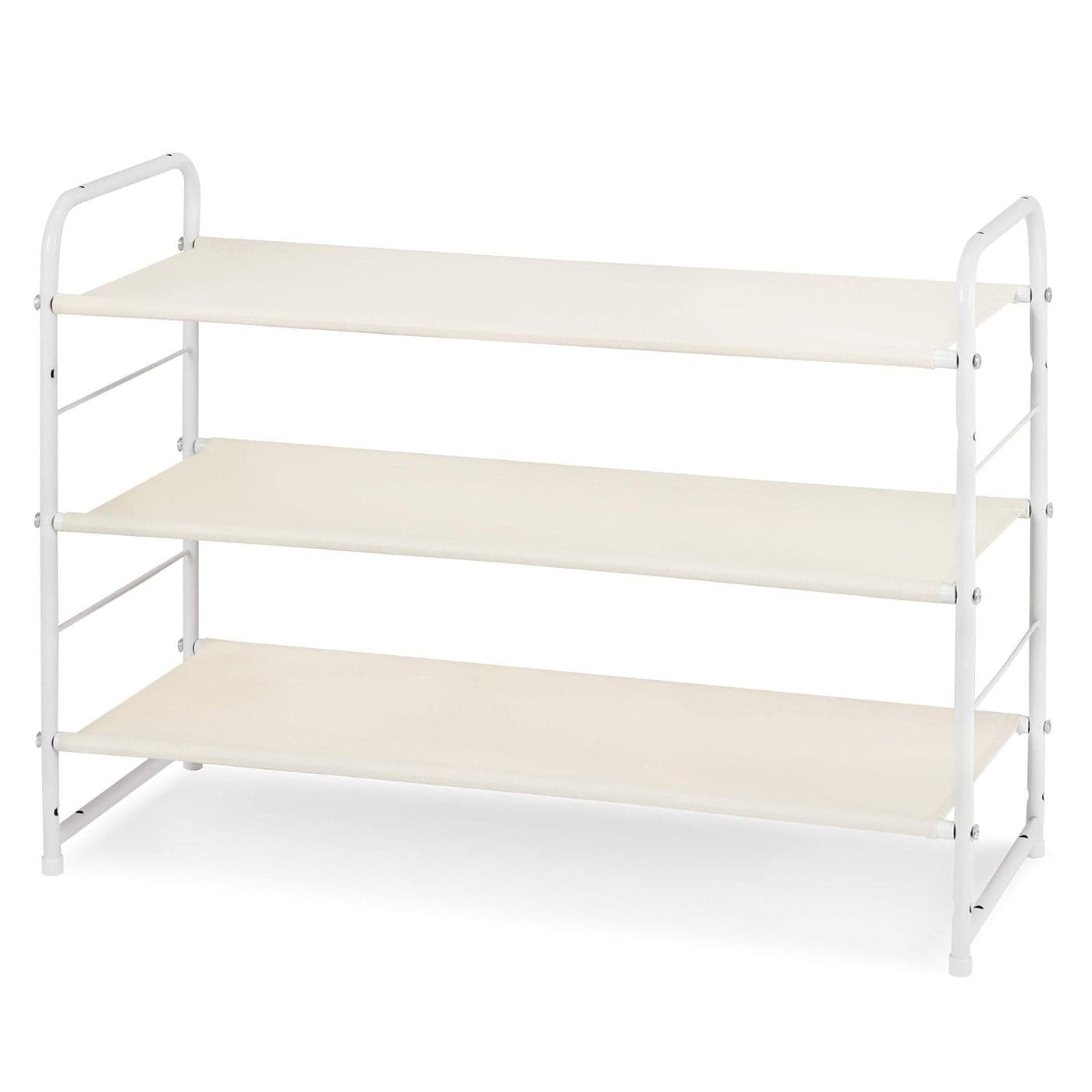 Simple Trending 3Tier Stackable Shoe Rack Expandable Adjustable Fabric Shoe Shelf Storage Organizer White