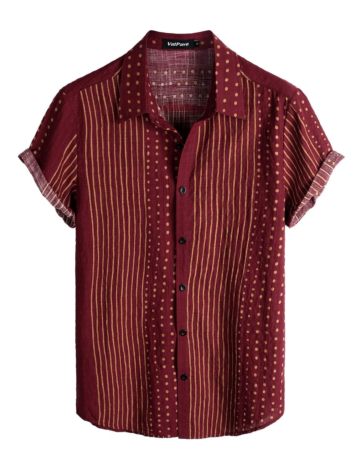 VATPAVE Mens Casual Short Sleeve Button Down Shirts Regular Fit Hawaiian Summer Shirt Medium WineRed