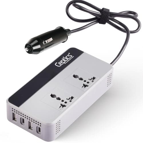 Ceptics 200W Car Laptop Charger/car Inverter with 2X Universal Outlet with SmartVoltage™ Technology, 12V DC to 220V-AC with 18 Months Warranty, 18W 2 USB-A, 2 USB-C with 18W QC 3.0 - Grey
