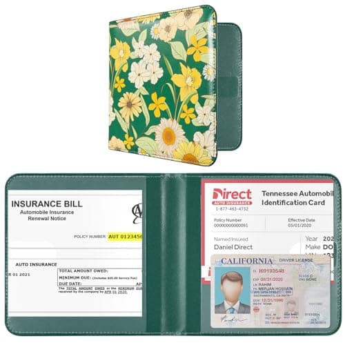 CoBak Car Registration and Insurance Holder Vehicle Glove Box Car Organizer Auto Truck Comparment Accessories Case for Essential Document Driver License Cards Blossom Forest Green